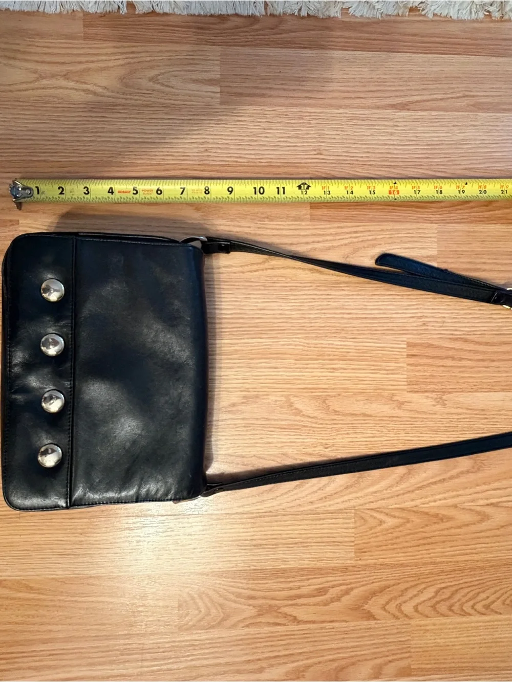 Vintage Black Leather Crossbody Bag with Gold Stud Accents